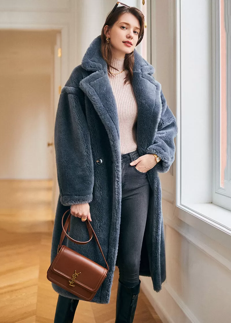 Ronica Wool Fur Two Button Teddy Coat