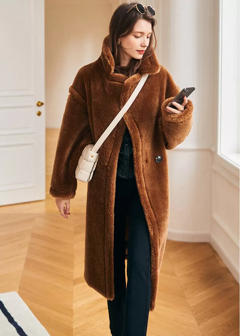 Ronica Wool Fur Two Button Teddy Coat