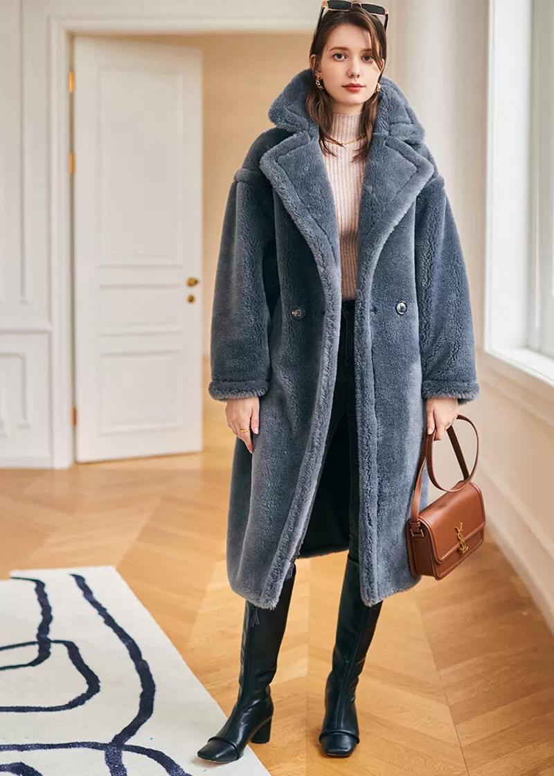 Ronica Wool Fur Two Button Teddy Coat