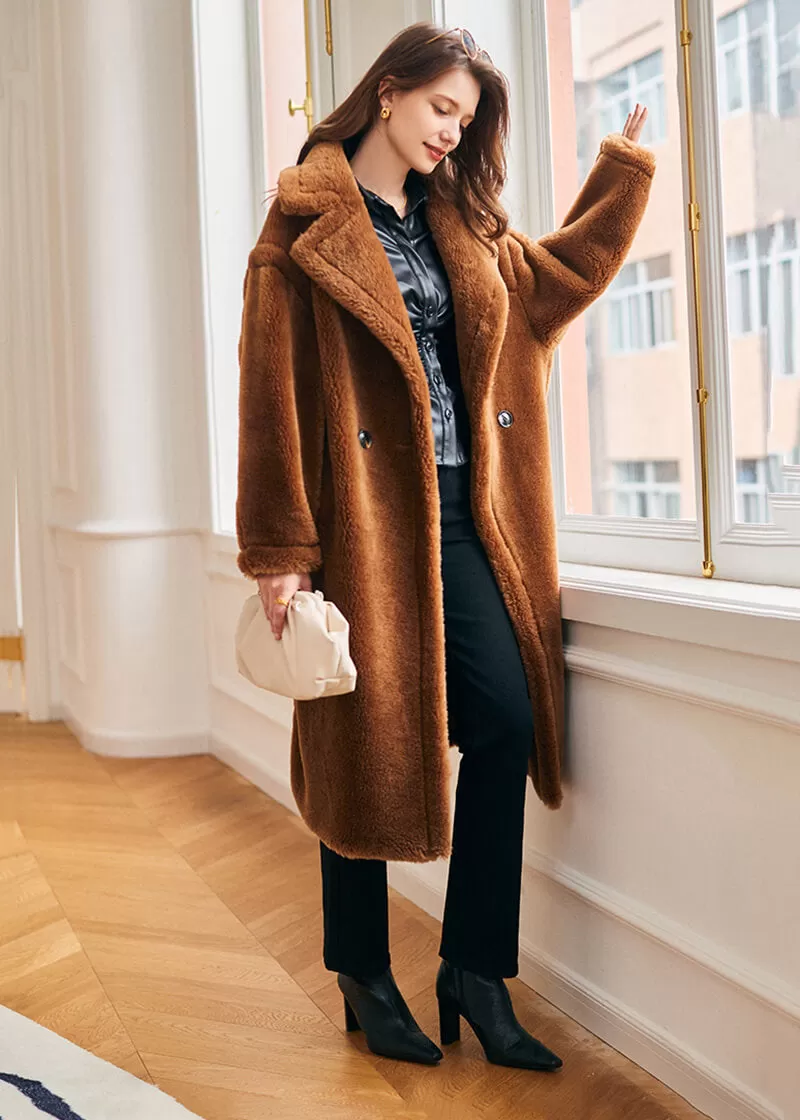 Ronica Wool Fur Two Button Teddy Coat