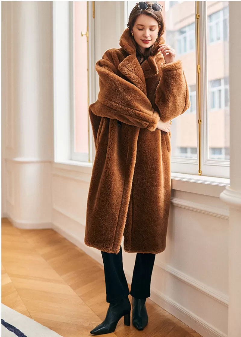 Ronica Wool Fur Two Button Teddy Coat