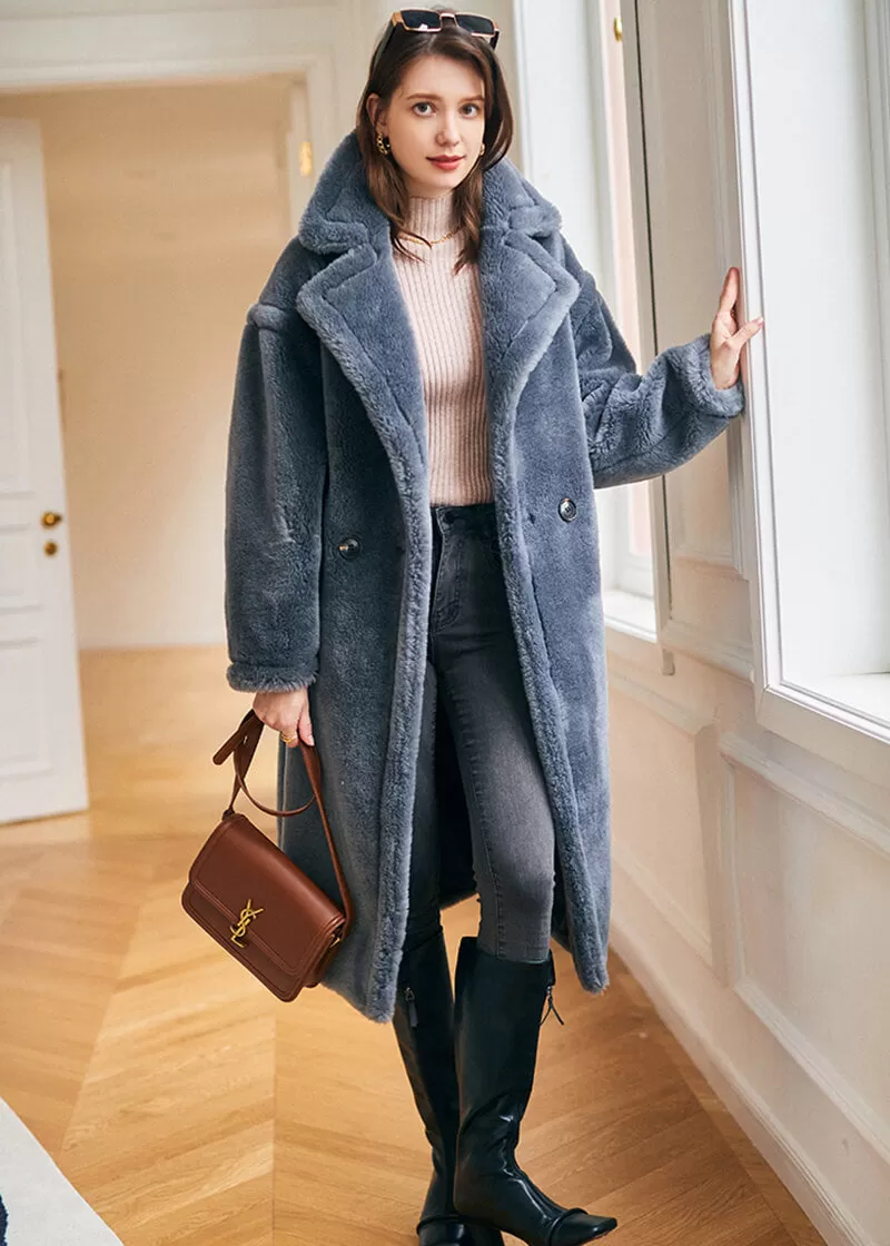 Ronica Wool Fur Two Button Teddy Coat