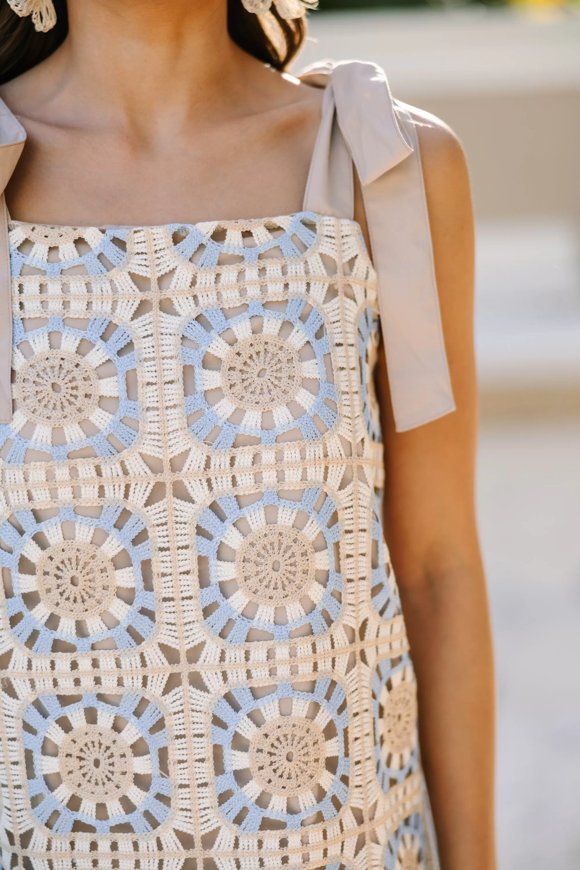 See It Through Blue Crochet Shift Dress