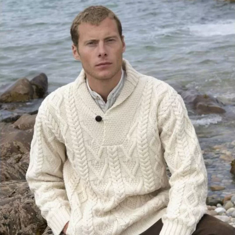 Shawl Collar Aran Sweater [3 Colors]