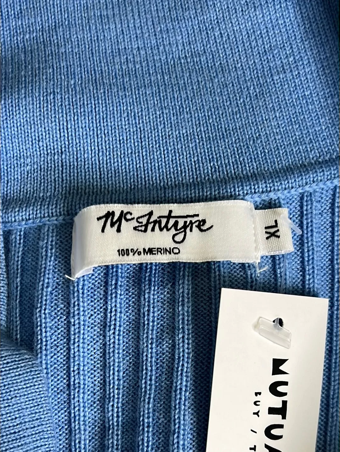 Size XL - McIntyre Merino Blue Claire Button Up Polo Top