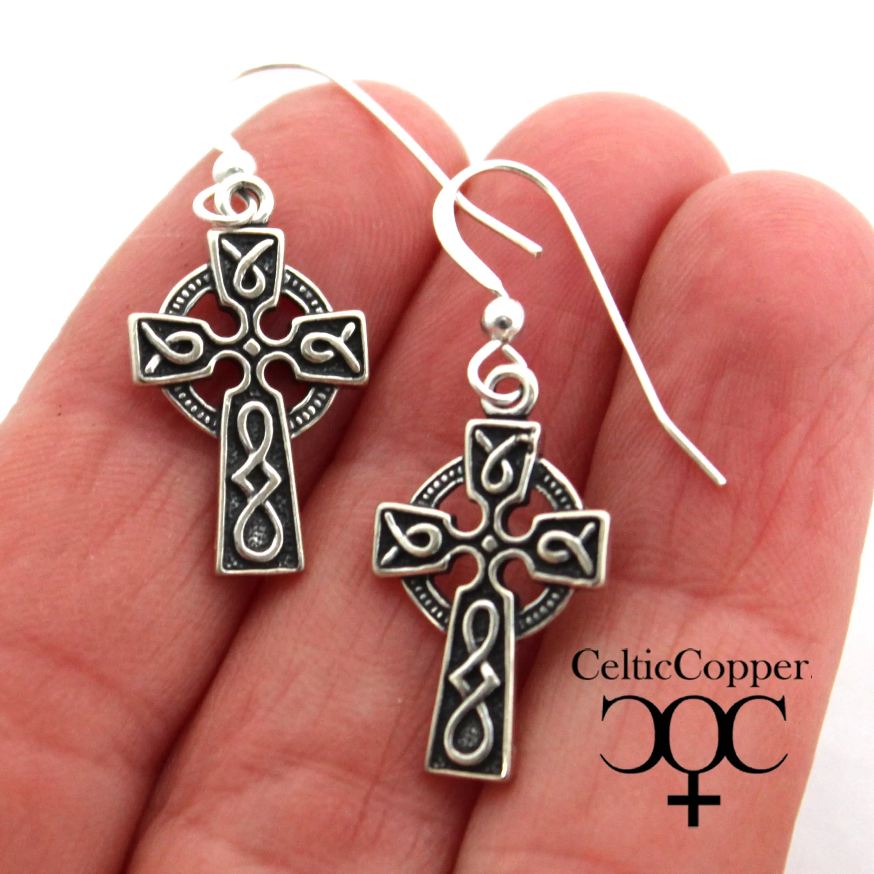 Sterling Silver Celtic Cross Knotwork Earrings Solid Sterling Silver Celtic Cross Earrings