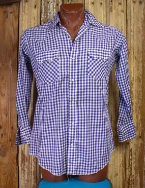 Vintage Dee Cee Plaid Pearl Snap Western Shirt Blue/White XL