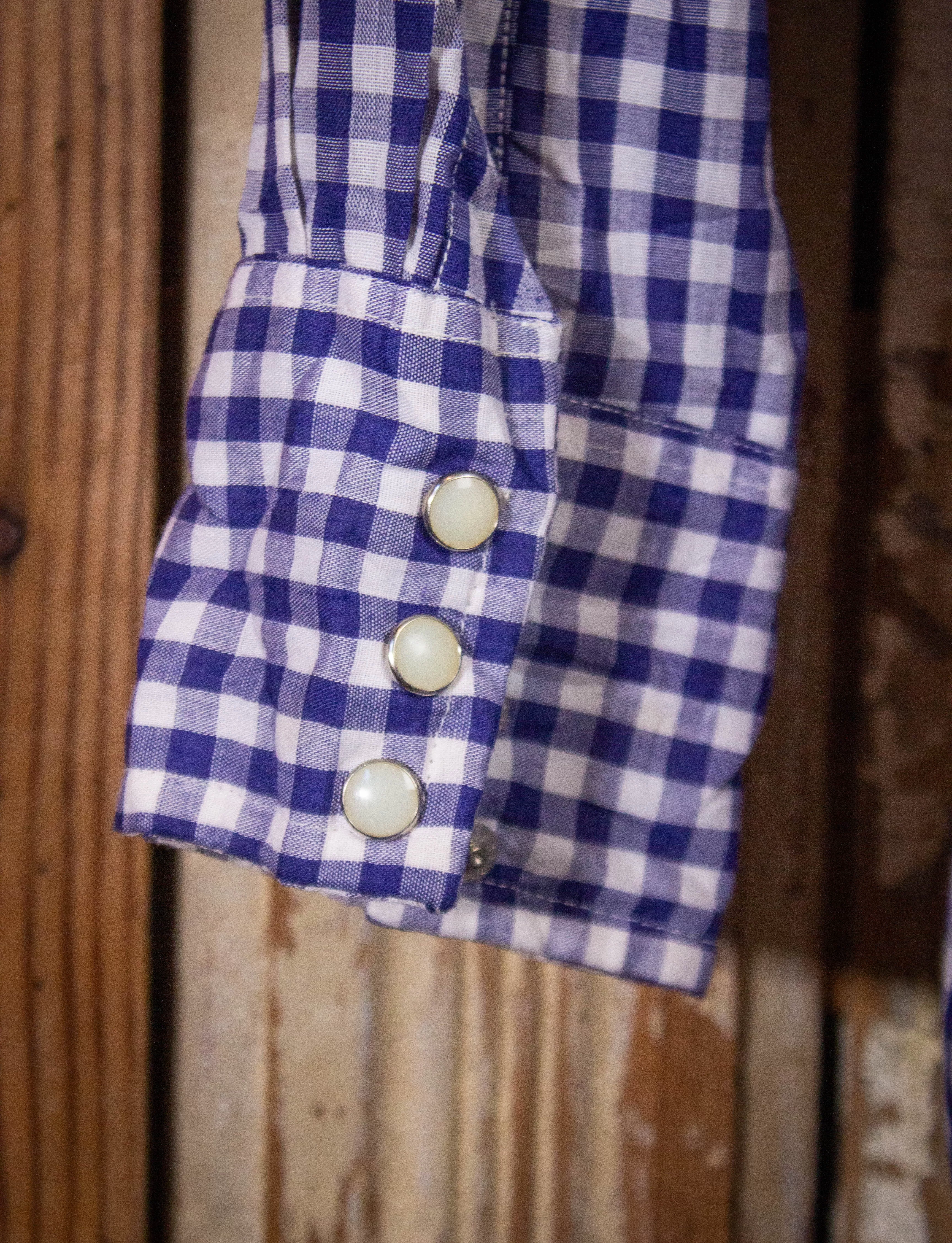 Vintage Dee Cee Plaid Pearl Snap Western Shirt Blue/White XL