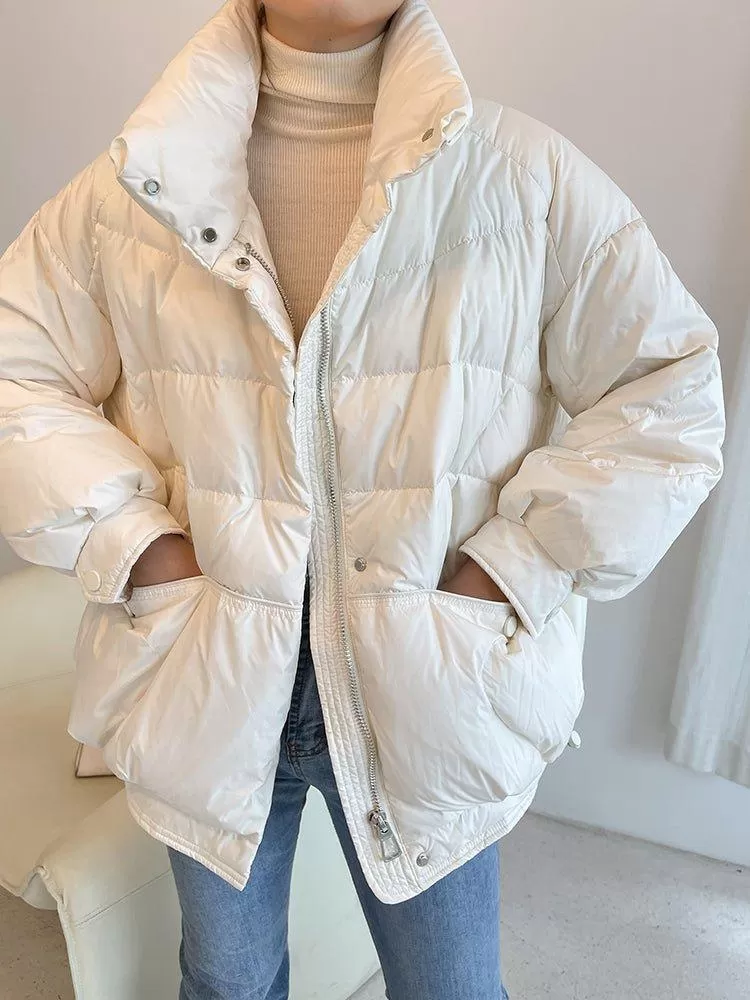 White Quilted Down Puffer Jacket Coat