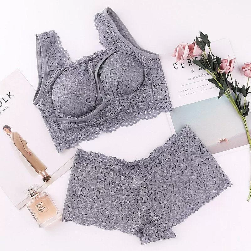 Women Lace Bra Panty Set Sexy Lingerie Set Tube Bralette Padded Bra Panty Set