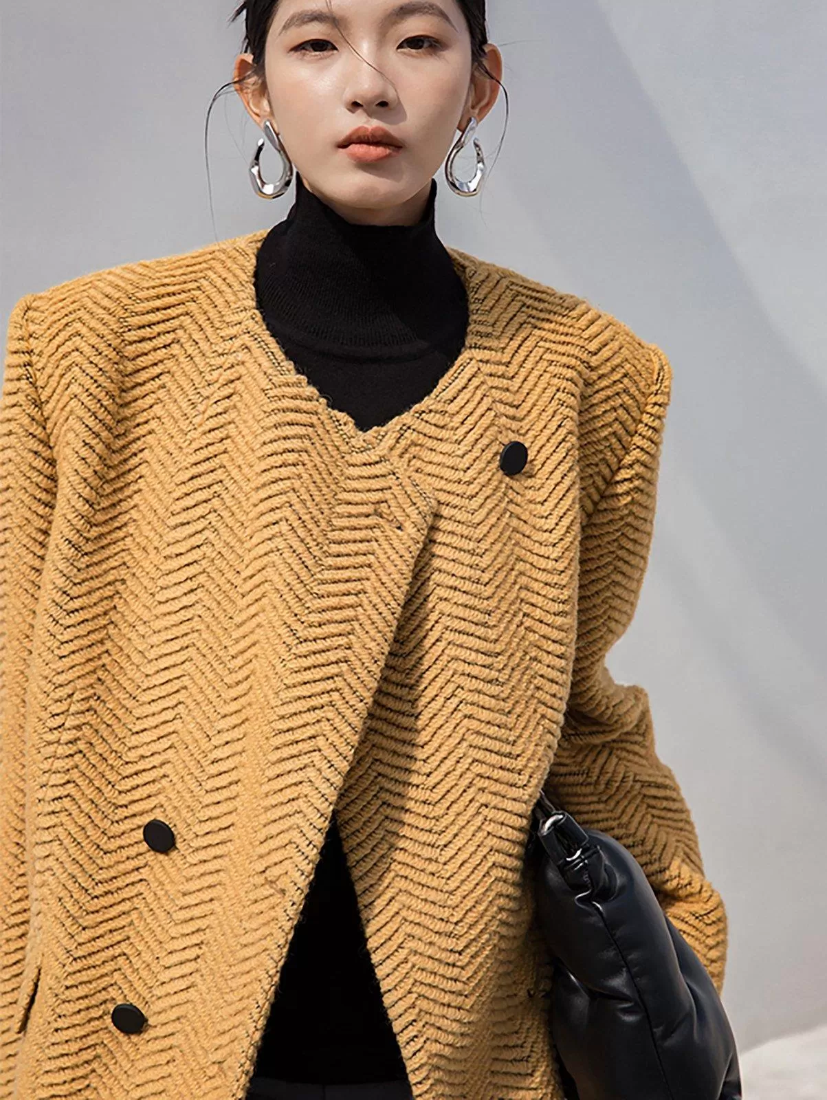 Women Wool Coat,Yellow Cardigan Wool Coat,Collarless Wool Coat,Striped Wool Coat,Autumn Wool Blazer,Winter wool coat,Oversize Wool Jacket