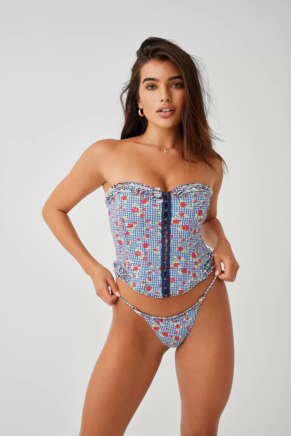 x GUIZIO Somer Floral Skimpy Bikini Bottom - Rose Gingham